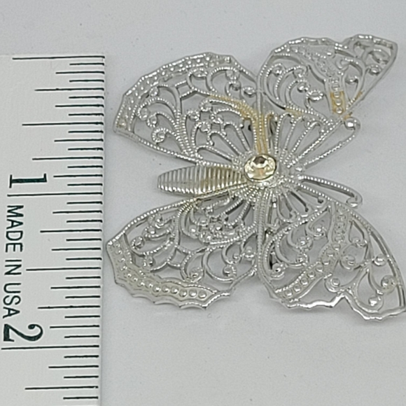 Silver Filagree Butterfly with Rhinestone - Vintage - Picture 10 of 16